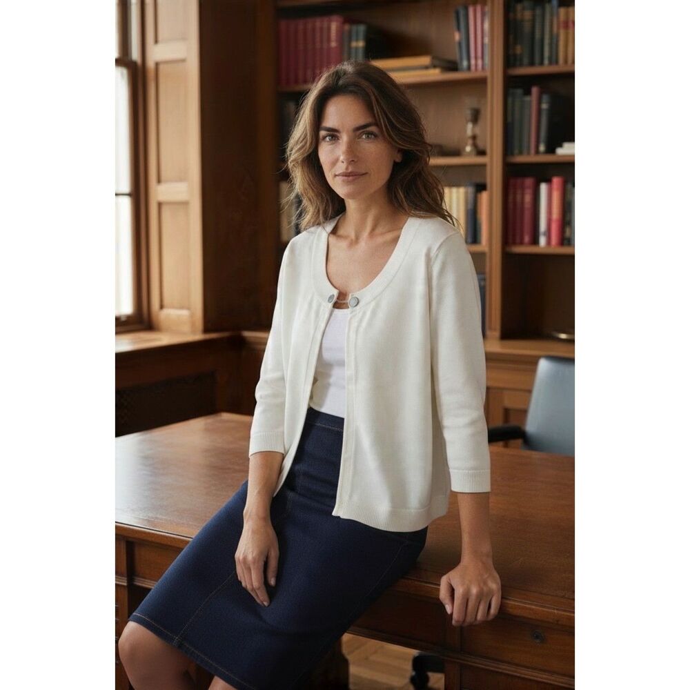 Christopher & Banks Cardigan Sweater XL White 100% Cotton